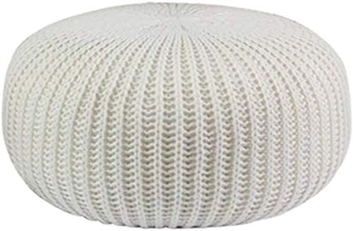 JFNHUTL Pouf poggiapiedi lavorato a mano, pouf con cuscino intrecciato rotondo in cotone 100%, grande sgabello ottomano a sacco