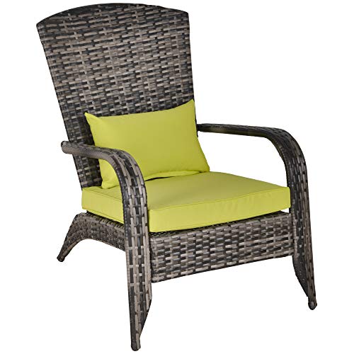 Outsunny Sedia da Giardino in Rattan, Poltrona da Esterno a Adirondack con Braccioli e Cuscini Imbottiti, Grigia, 65x80x90cm