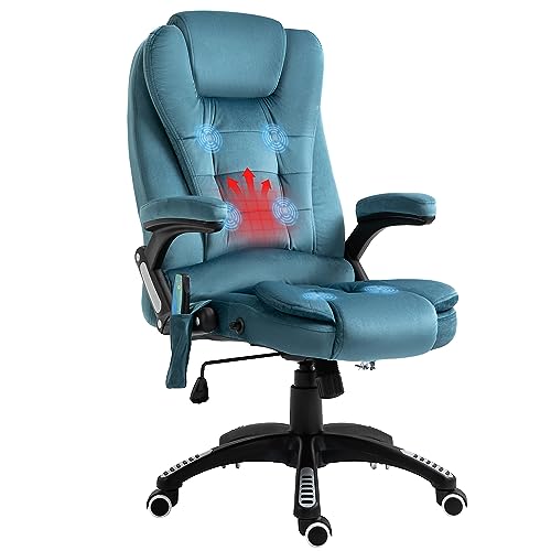 Vinsetto - Poltrona da ufficio massaggiante e riscaldante, comoda poltrona da ufficio, altezza regolabile, schienale reclinabile, in tela di flanella, colore: Blu