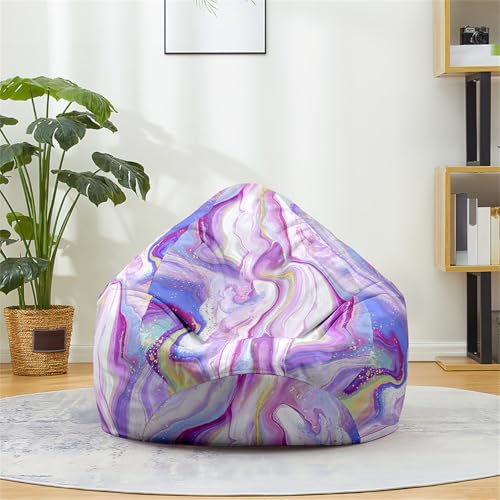 Odot Pouf Poltrona a Sacco, 3D Marmo Colorato Poltrona Sacco, Sacchetto di Fagioli con Manico, Bean Bag, per Decorazione della Soggiorno Giardino Salotto, Senza Ripieno (Viola,XL(100x120cm))