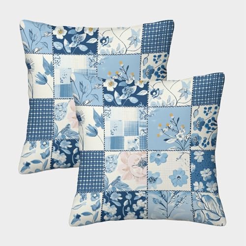 KWPGMDRY Spring Pastel Floreales Fodera Per Cuscino Blu Patchwork Fodera Per Cuscino Decorazione Domestica Adatta Per Uomo/donna Soggiorno Camera Da Letto Divano Poltrona 40x40cm 2 Pacchi