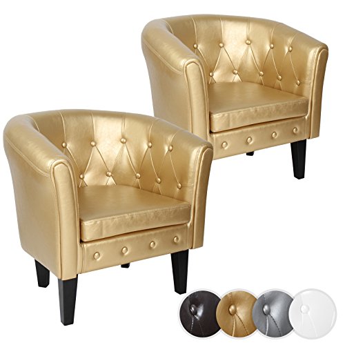 MIADOMODO® Poltrona Chesterfield - Elegante Similpelle, a Motivo Rombo, Colore e Set a Scelta - Imbottita da Salotto Vittoriana, Sedia da Vasca per Soggiorno, Lounge (Oro, Set da 2)