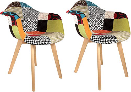 CMP THE HOME DECO FACTORY HD3096, set di 2 sedie scandinave, patchwork legno + poliestere, multicolore, 62 x 60,50 X 86 cm