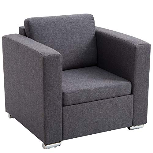 HOMCOM Poltroncina da Camera Salotto Relax Elegante Moderna Tessuto Imbottita 81 × 73 × 78cm Grigio Scuro