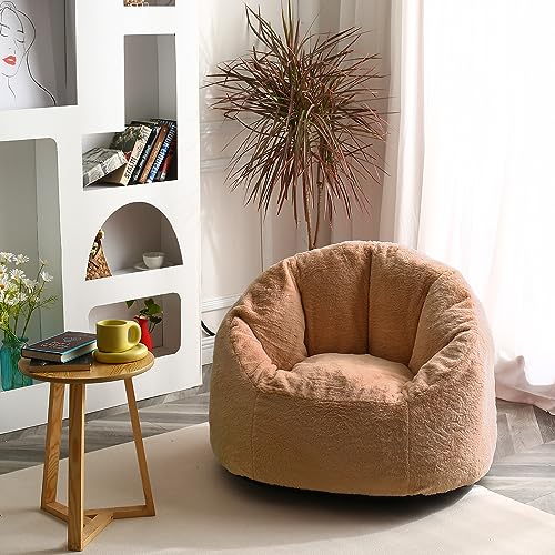 N&V Bean Bag Chair - Poltrona grande per adulti, imbottitura in gommapiuma, con rivestimento rimovibile e lavabile in lavatrice, 90 cm, in morbida pelliccia sintetica, colore: Marrone