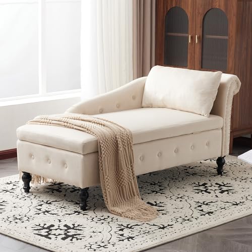 Chaise longue in velluto con contenitore, chaise longue imbottito con cuscino per soggiorno, moderna sedia da salotto con rifiniture a chiodo e bottoni trapuntati, camera da letto e ufficio, bracciolo