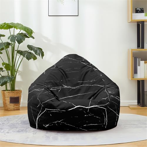 Odot Pouf Poltrona a Sacco, 3D Marmo Colorato Poltrona Sacco, Sacchetto di Fagioli con Manico, Bean Bag, per Decorazione della Soggiorno Giardino Salotto, Senza Ripieno (Nero,XL(100x120cm))