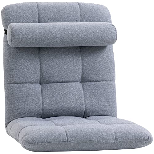 HOMCOM Poltrona Letto Singolo con Altezza Regolabile in 5 Livelli e Cuscino Rimovibile, Poltrona TV per Giochi, Lettura, Yoga e Ufficio in Acciaio, Gommapiuma e Poliestere, 53x64x60 cm, Grigio