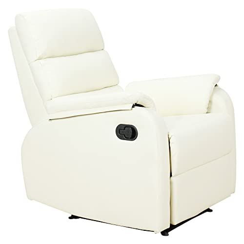 HOMCOM Poltrona Relax per Interni, Reclinabile Manualmente con Cuscino Imbottito, in Pelle PU e Acciaio, 75x82x99 cm, Crema