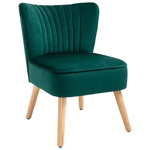 HOMCOM Poltroncina Stile Nordico dal Design Ergonomico in Legno e Velluto Verde per Casa e Soggiorno 57 x 68 x 76 cm